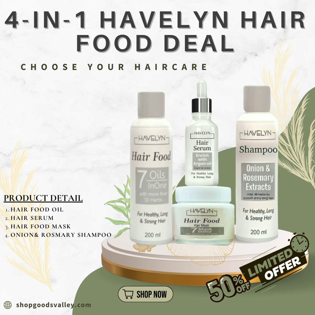 Havelyn 4 in 1 Deal - Includes Hair Food Oil, Onion & Rosemary Extracts Hair Shampoo, Hair Serum and Hair Mask.