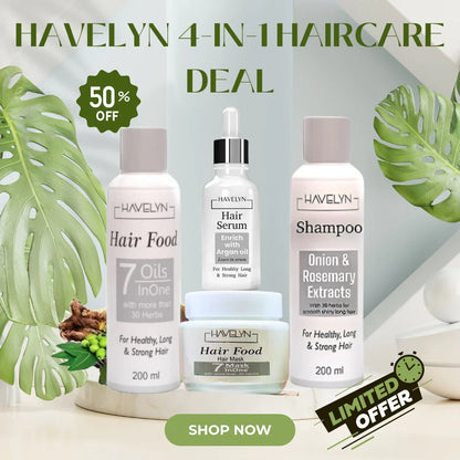 Havelyn 4 in 1 Deal - Includes Hair Food Oil, Onion & Rosemary Extracts Hair Shampoo, Hair Serum and Hair Mask.